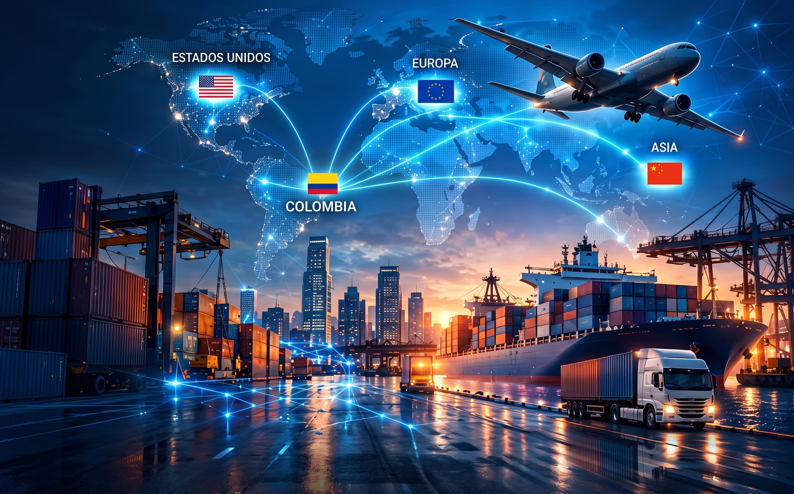 Rutas de importación de tecnología desde Estados Unidos, Europa y Asia hacia Colombia